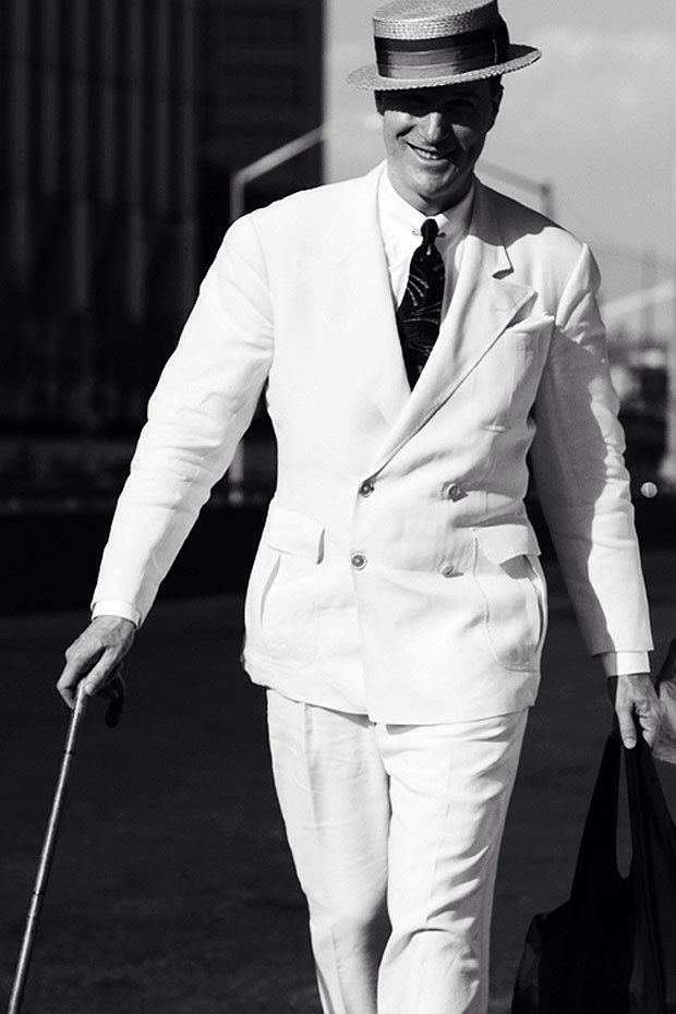 Linen 1950s Men Suits 1930's Double Breasted Linen Suit PALM