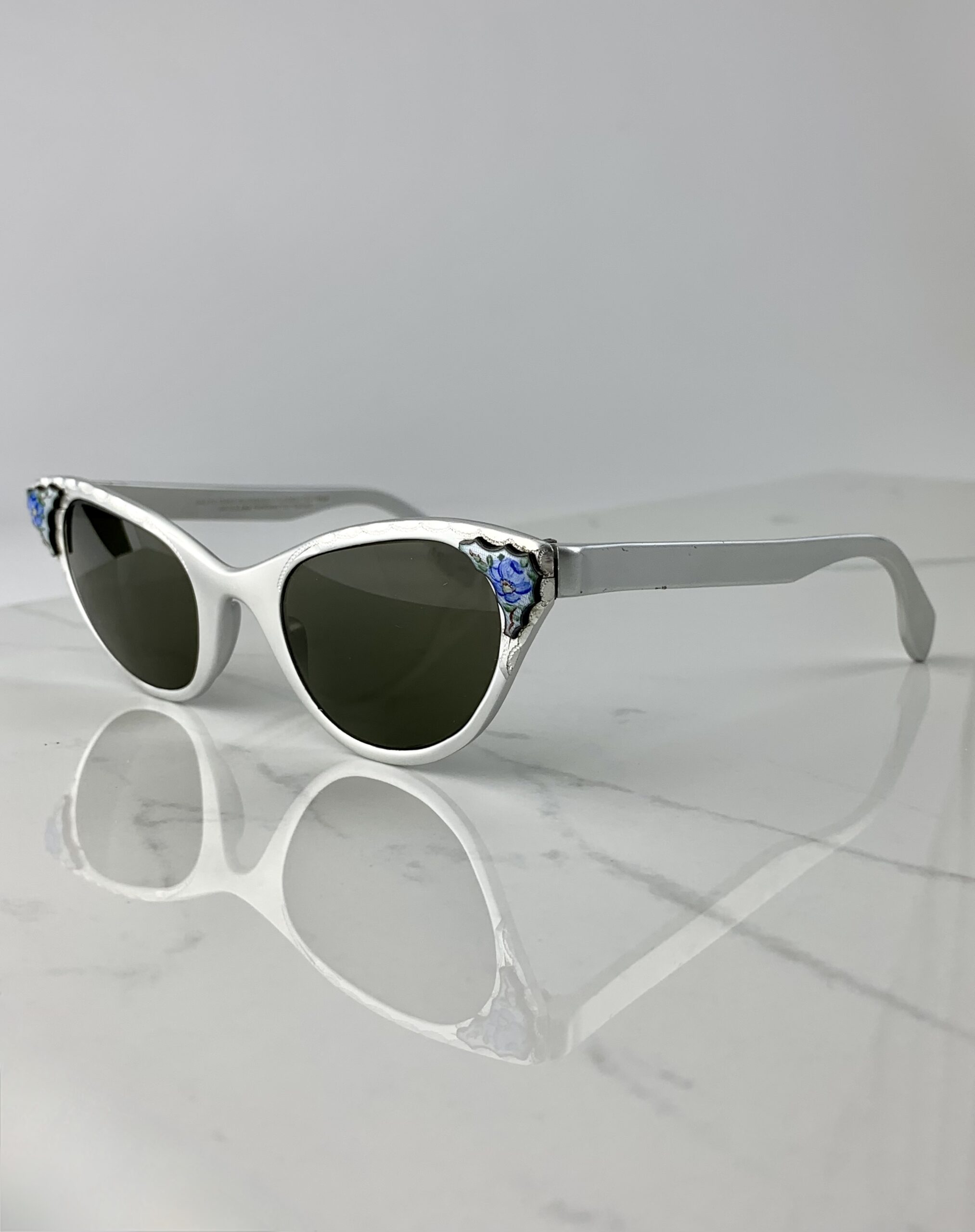 1950’s Decorated French Sunglasses Pearlescent White & Blue, Handmade in Paris il_fullxfull.5769949632_r18c.jpg main image 4